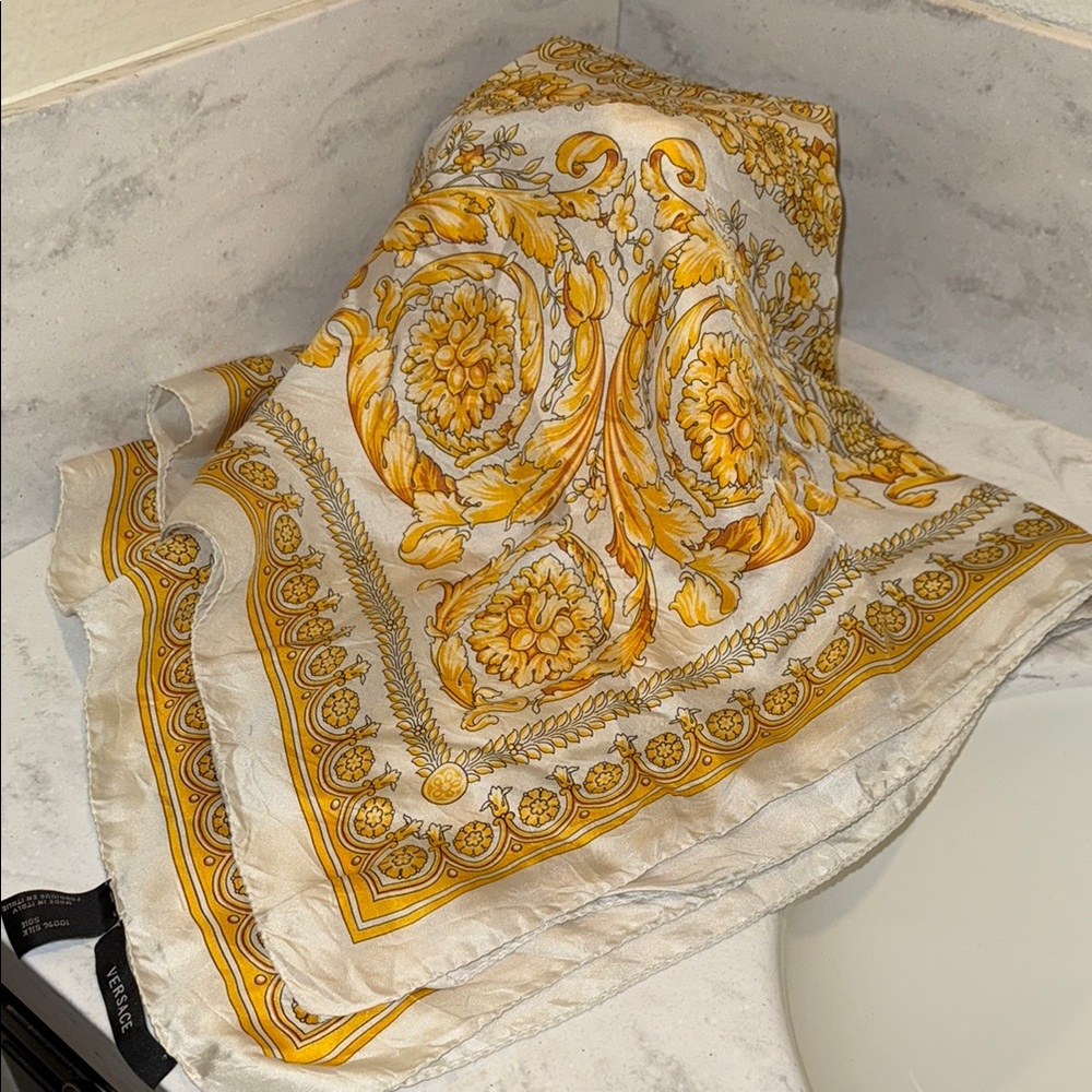 Versace Cream and Yellow Patterned Scarf